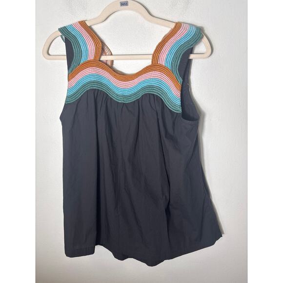 Corey Lynn Calter Black Sleeveless Cotton Multicolored Embroidered Sz S - Picture 2 of 2